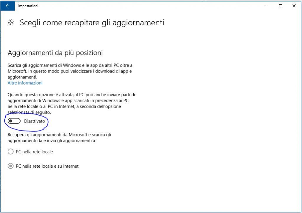 aggiornamento windows 10