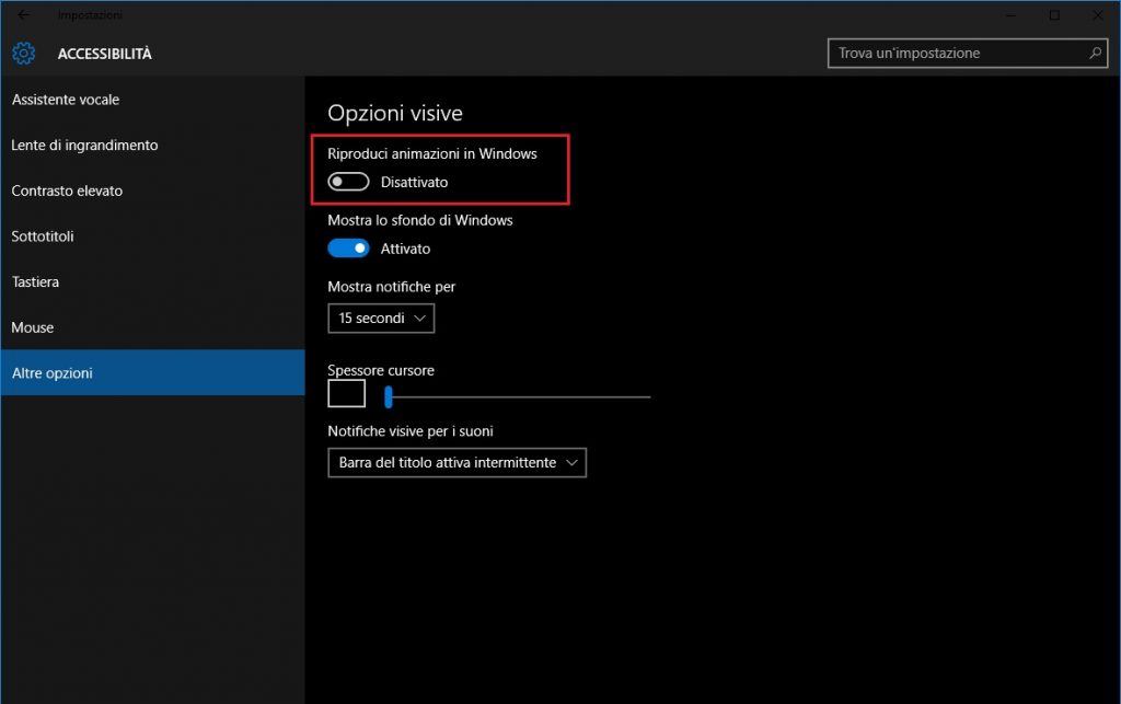 windows 10 animazioni